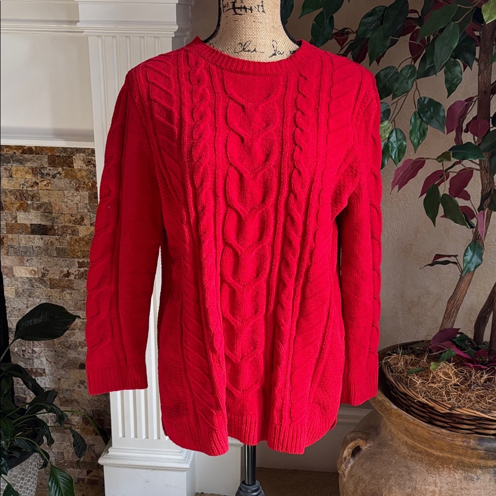 J. Jill Vibrant Red Cable Knit Sweater